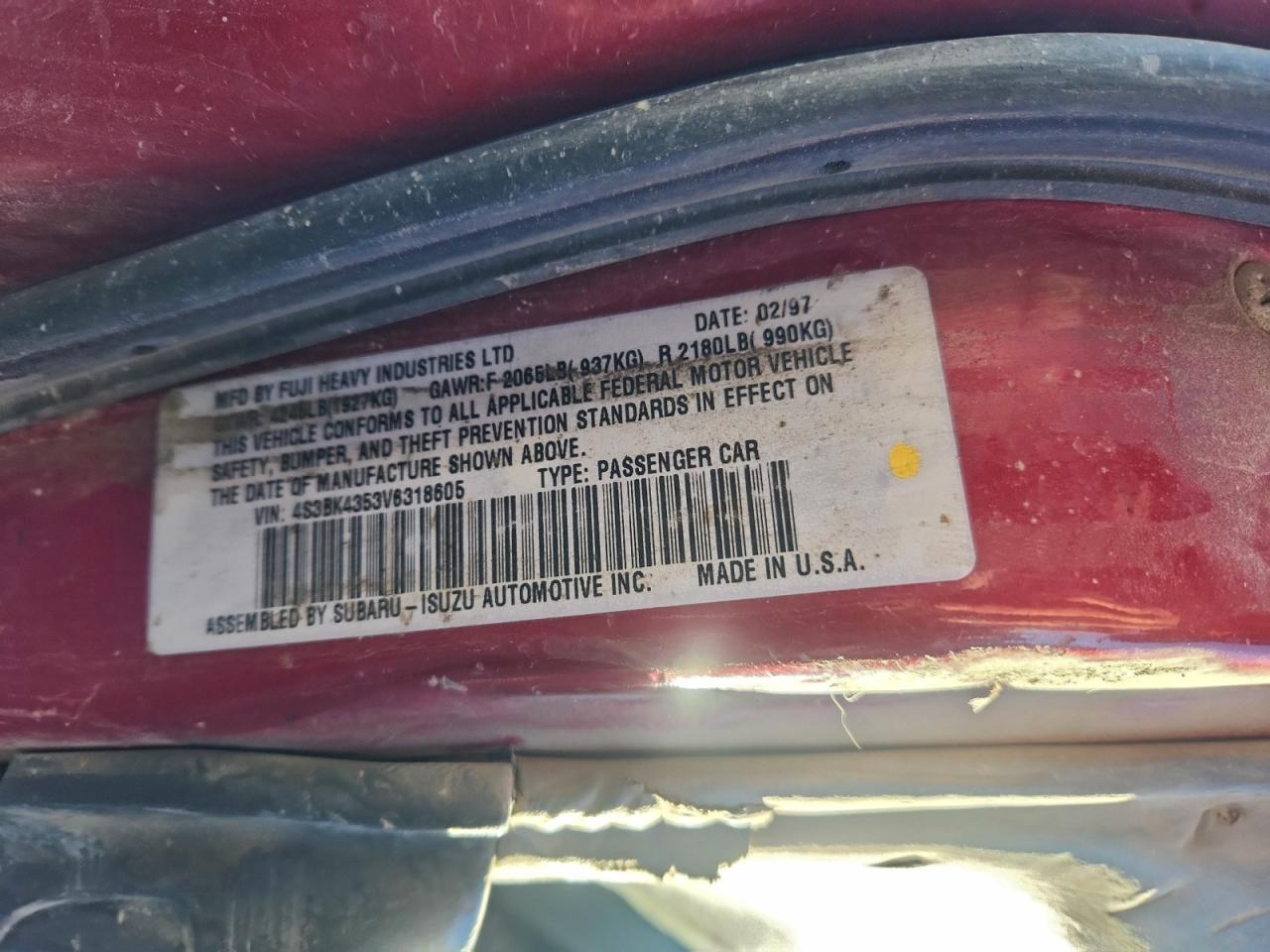 1997 Subaru Legacy L VIN: 4S3BK4353V6318605 Lot: 94251525