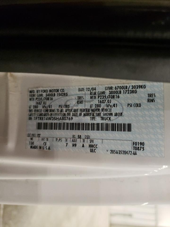 2005 Ford Econoline E150 Van VIN: 1FTRE14W35HA80769 Lot: 90941405