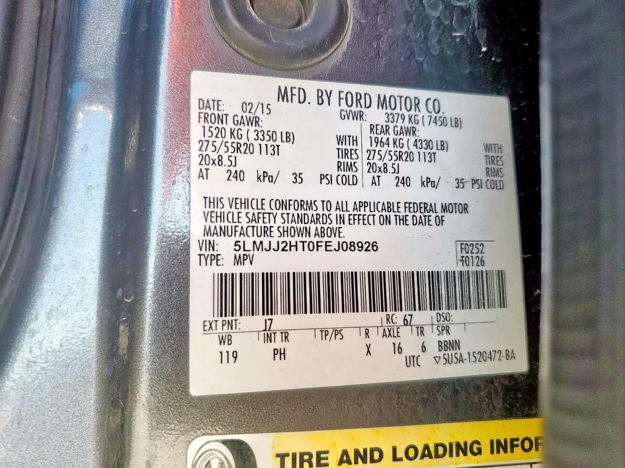 2015 Lincoln Navigator VIN: 5LMJJ2HT0FEJ08926 Lot: 93120715