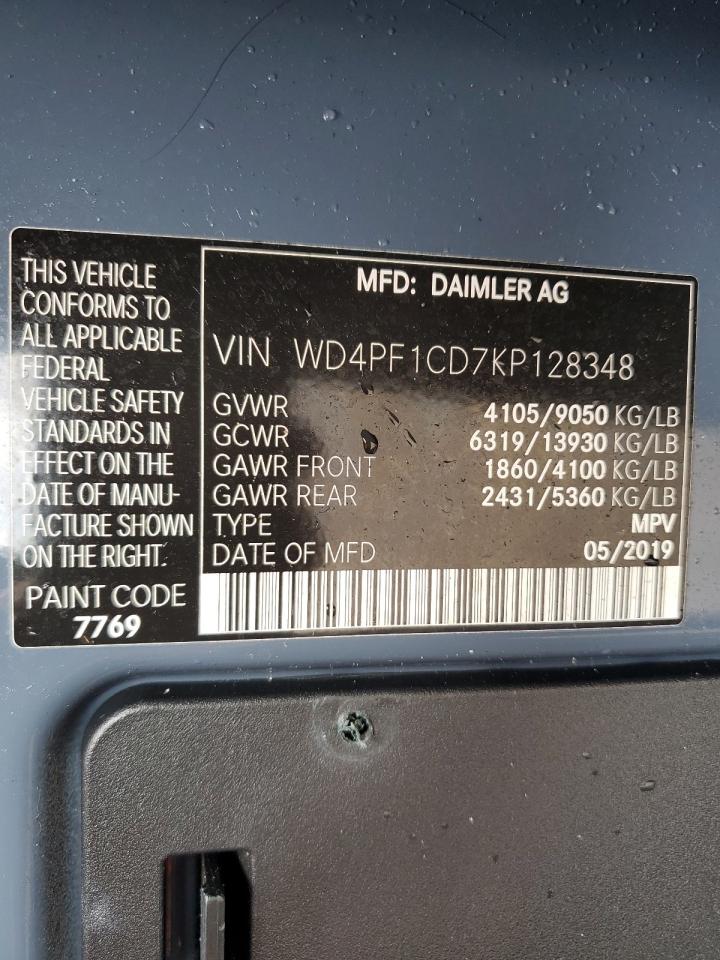 2019 Mercedes Benz Sprinter 2500 Delivery Van VIN: WD4PF1CD7KP128348 Lot: 89493385
