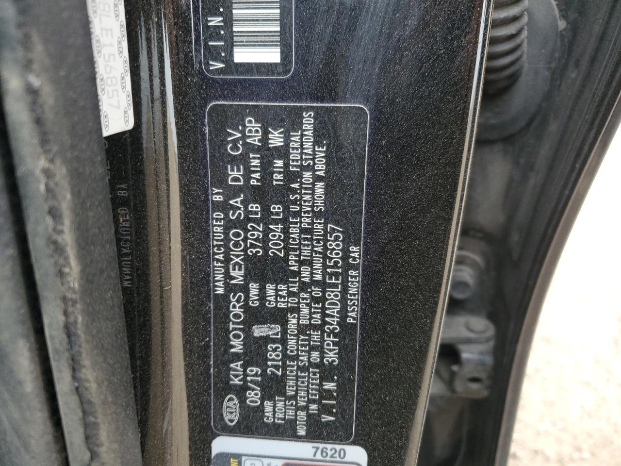 2020 Kia Forte Gt Line VIN: 3KPF34AD8LE156857 Lot: 91712125