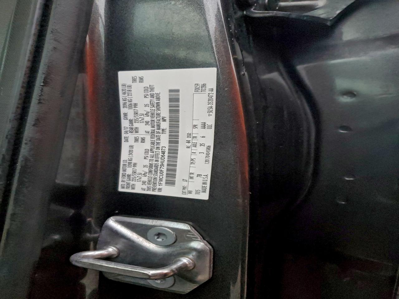 2017 Ford Escape S VIN: 1FMCU0F75HUD64873 Lot: 94693275