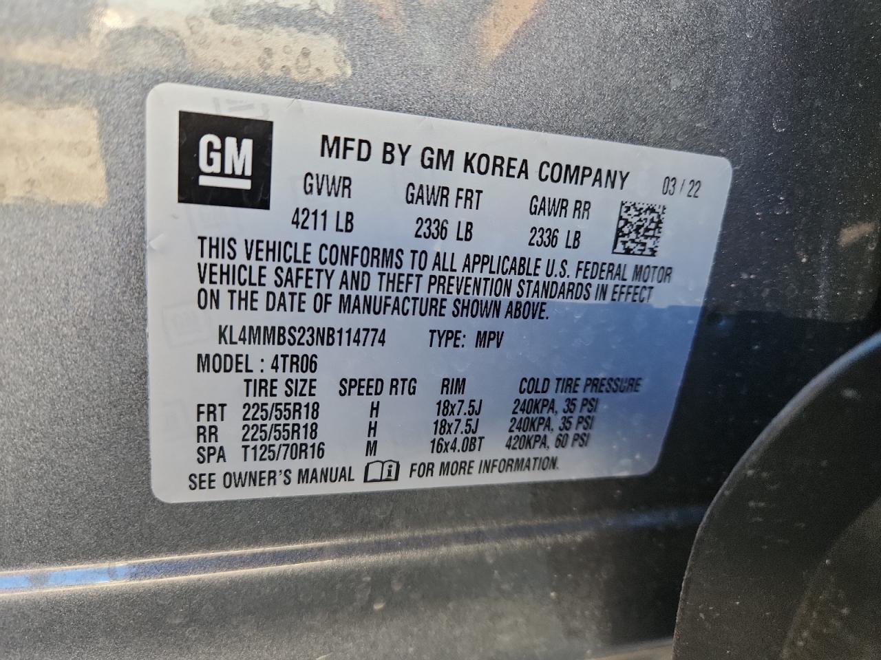 2022 Buick Encore Gx Preferred VIN: KL4MMBS23NB114774 Lot: 90700095