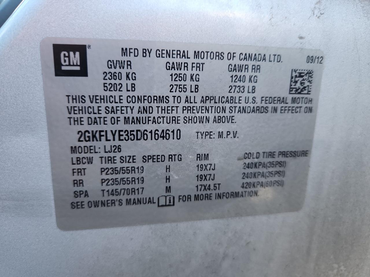 2013 GMC Terrain Denali VIN: 2GKFLYE35D6164610 Lot: 92744405