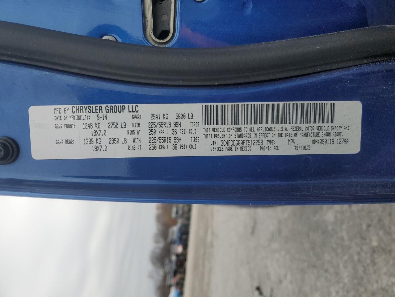 2015 Dodge Journey Crossroad VIN: 3C4PDDGG0FT512253 Lot: 92576735