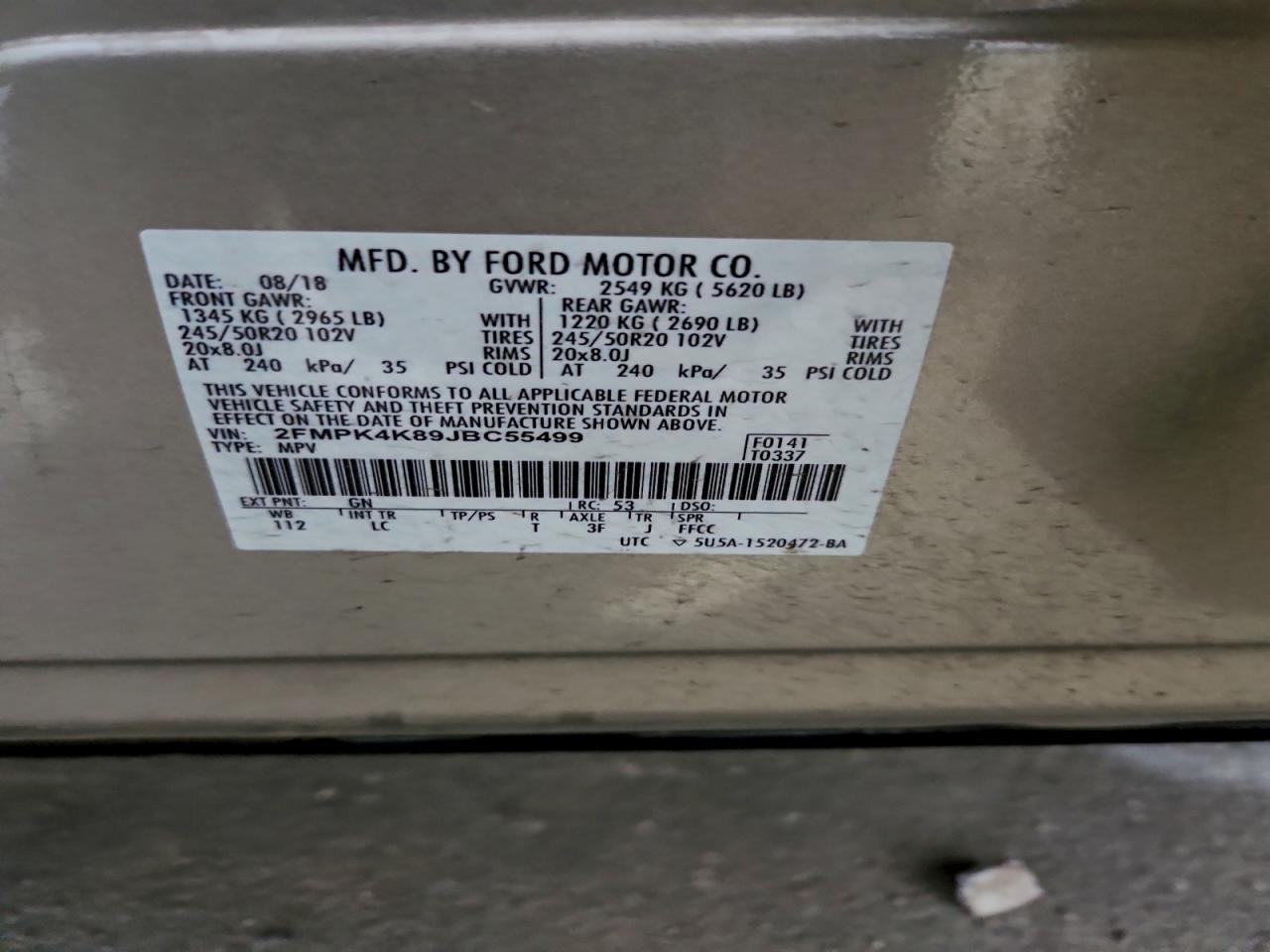 2018 Ford Edge Titanium VIN: 2FMPK4K89JBC55499 Lot: 93436365