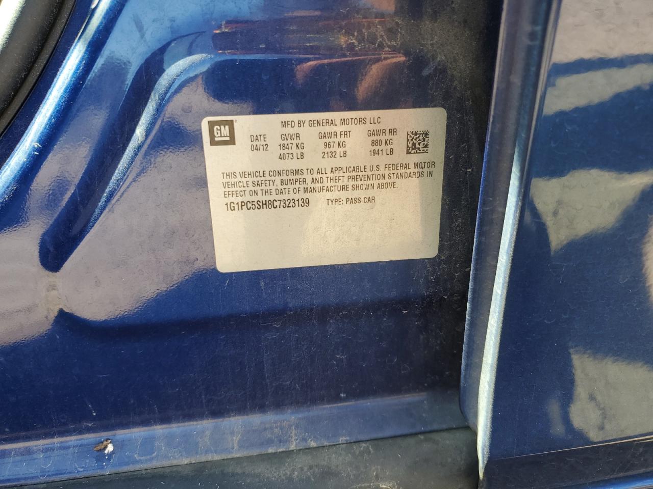 2012 Chevrolet Cruze Ls VIN: 1G1PC5SH8C7323139 Lot: 92443585