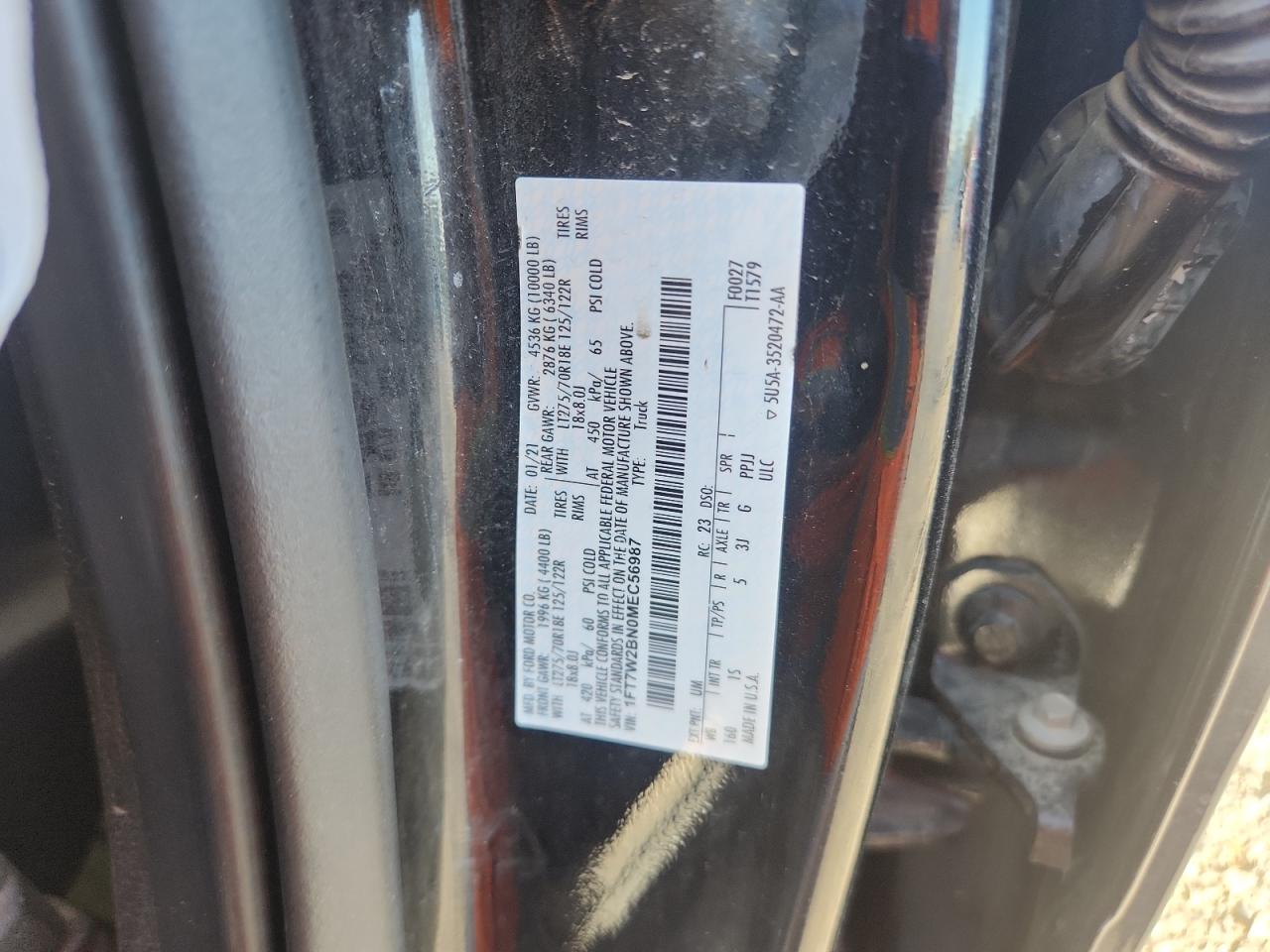 2021 Ford F250 Super Duty VIN: 1FT7W2BN0MEC56987 Lot: 90898645