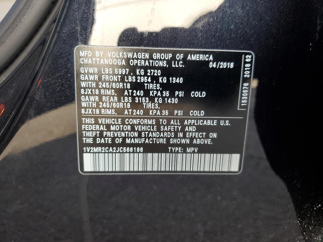 2018 Volkswagen Atlas Sel VIN: 1V2MR2CA2JC566196 Lot: 92085705