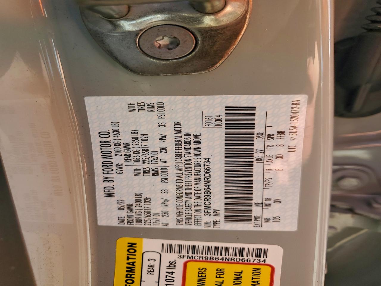 2022 Ford Bronco Sport Big Bend VIN: 3FMCR9B64NRD66734 Lot: 94294775