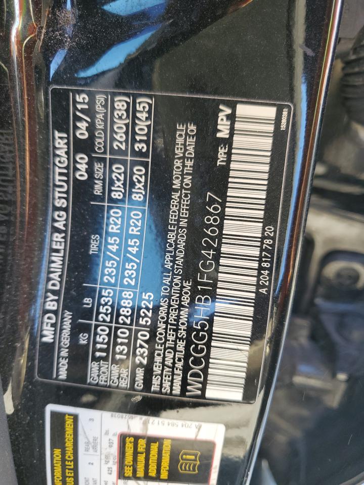 2015 Mercedes-Benz Glk 350 VIN: WDCGG5HB1FG426867 Lot: 92728835