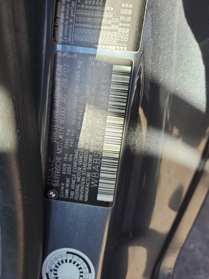 2002 BMW 325 Ci VIN: WBABS33462PG88633 Lot: 91940065