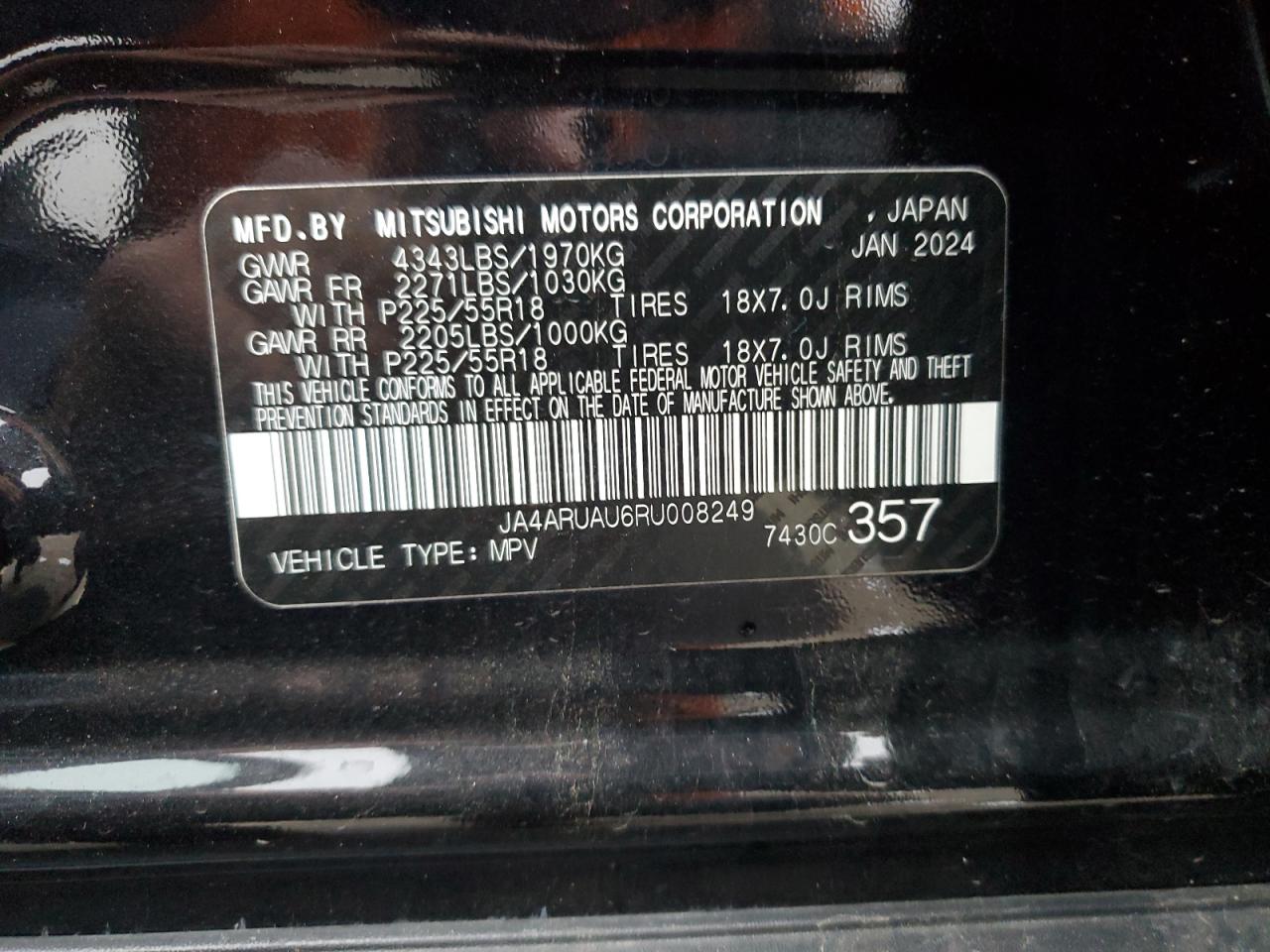 2024 Mitsubishi Outlander Sport S/Se VIN: JA4ARUAU6RU008249 Lot: 93441265
