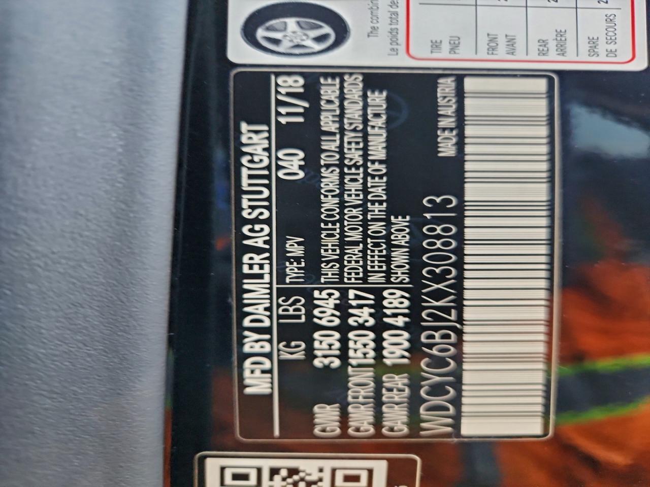 2019 Mercedes-Benz G 550 VIN: WDCYC6BJ2KX308813 Lot: 93143885