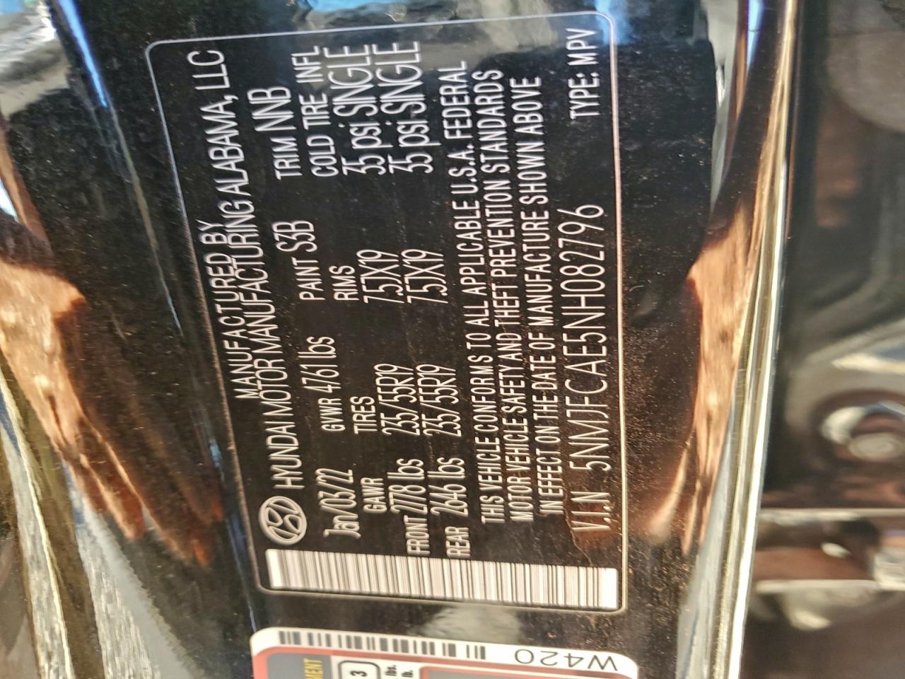 2022 Hyundai Tucson Sel VIN: 5NMJFCAE5NH082796 Lot: 93729225