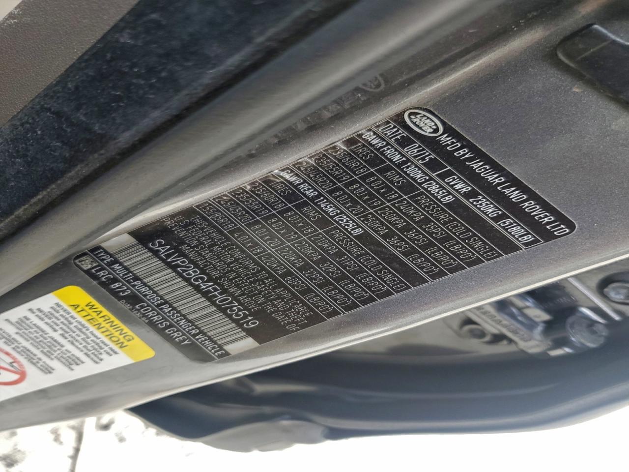 2015 Land Rover Range Rover Evoque Pure Plus VIN: SALVP2BG4FH075519 Lot: 93857835