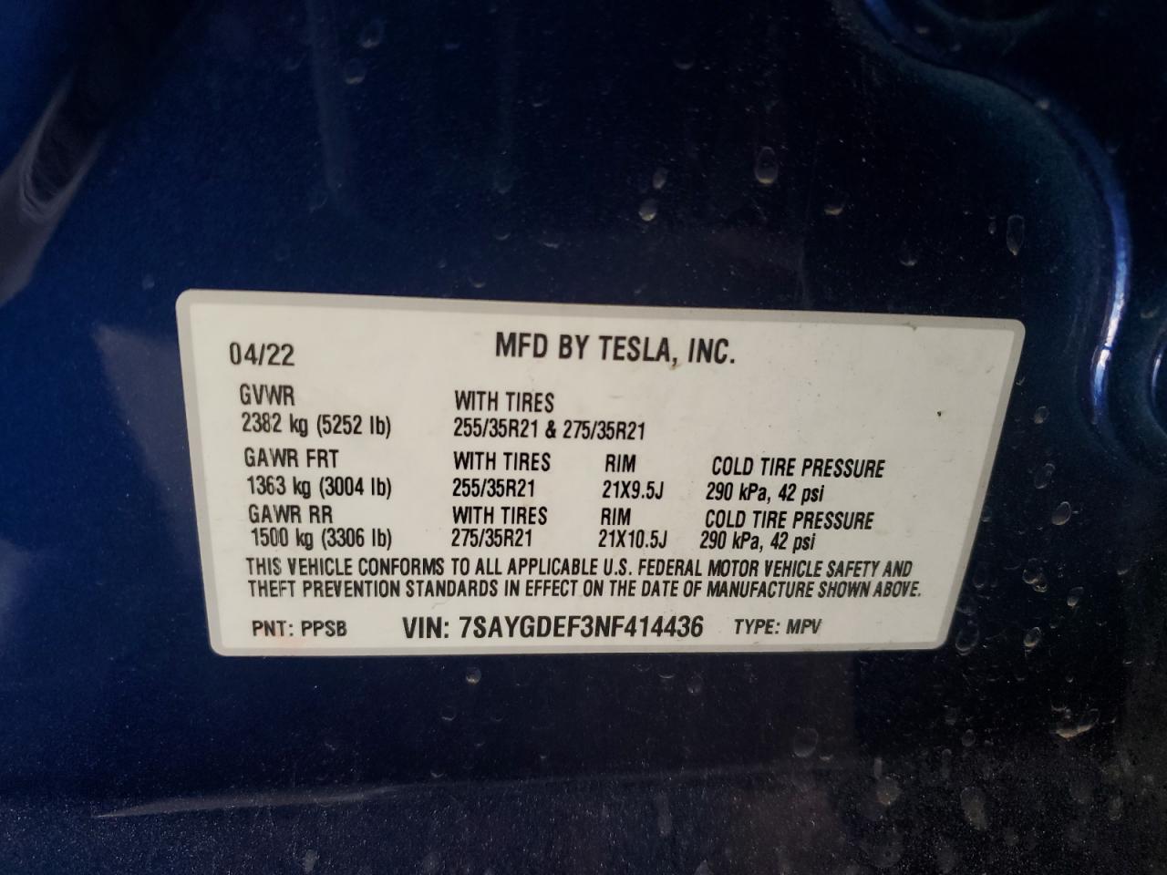 2022 Tesla Model Y VIN: 7SAYGDEF3NF414436 Lot: 93658745