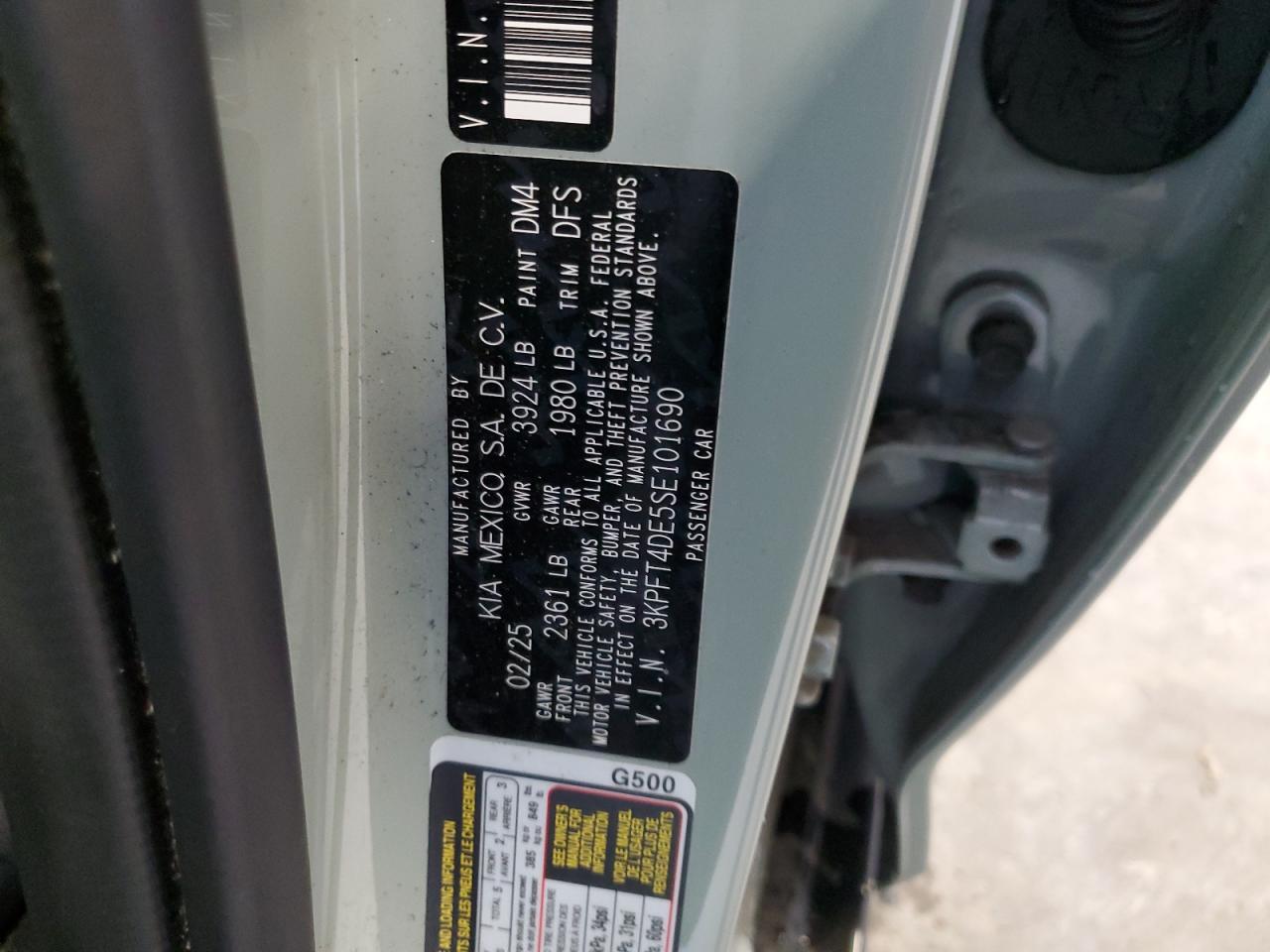 2025 Kia K4 Lx VIN: 3KPFT4DE5SE101690 Lot: 93647145