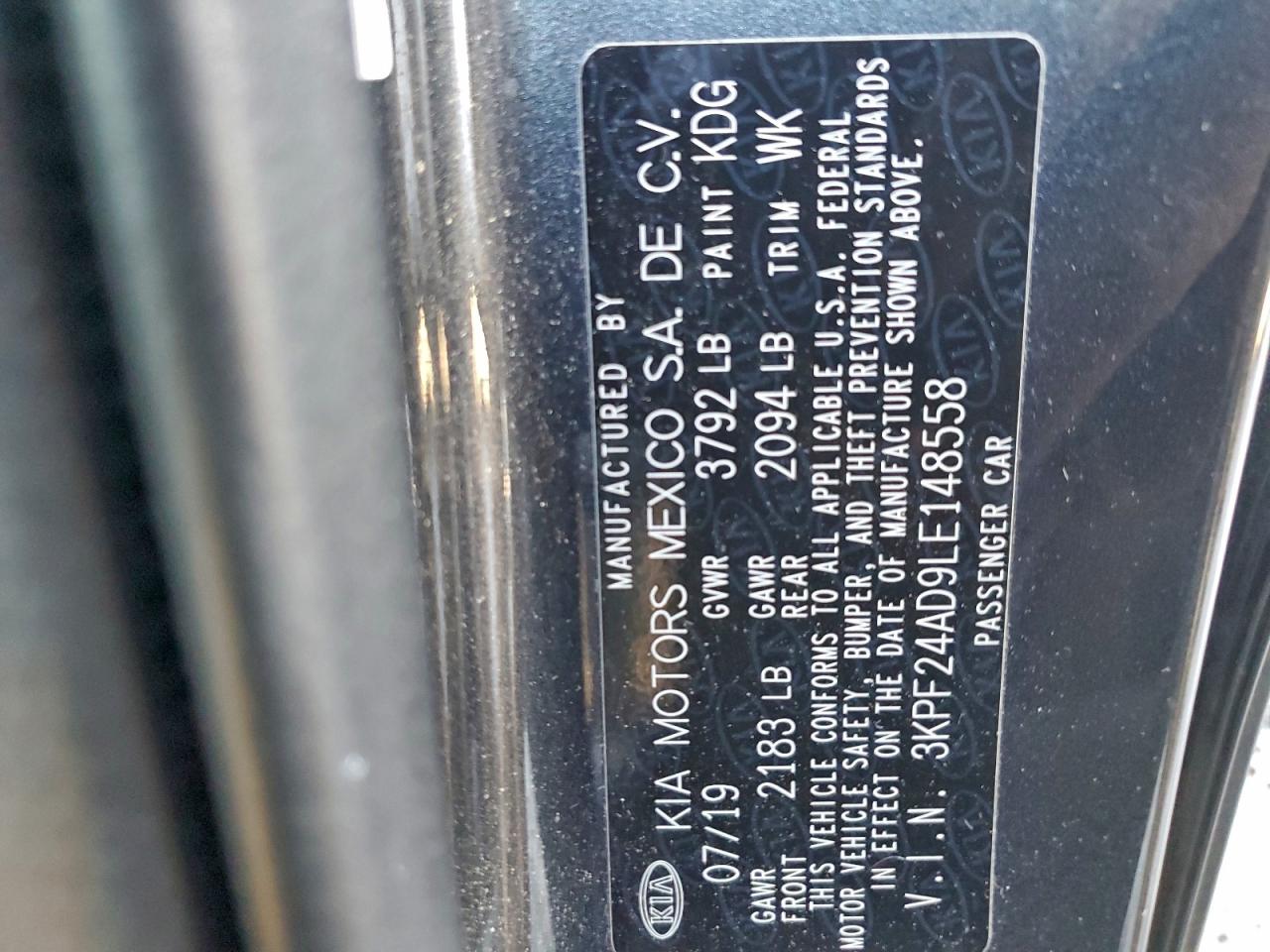 2020 Kia Forte Fe VIN: 3KPF24AD9LE148558 Lot: 94078475