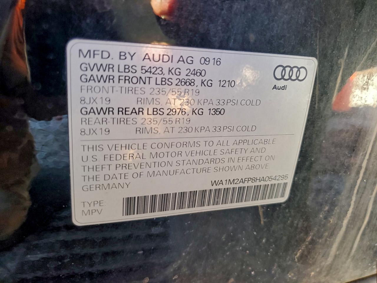 2017 Audi Q5 Premium Plus VIN: WA1M2AFP8HA054295 Lot: 94067615