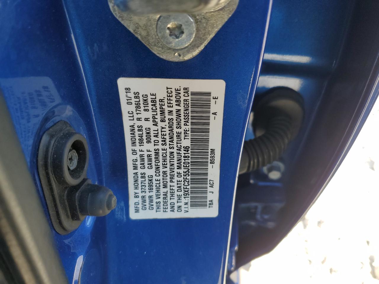 2018 Honda Civic Lx VIN: 19XFC2F55JE018146 Lot: 93601895