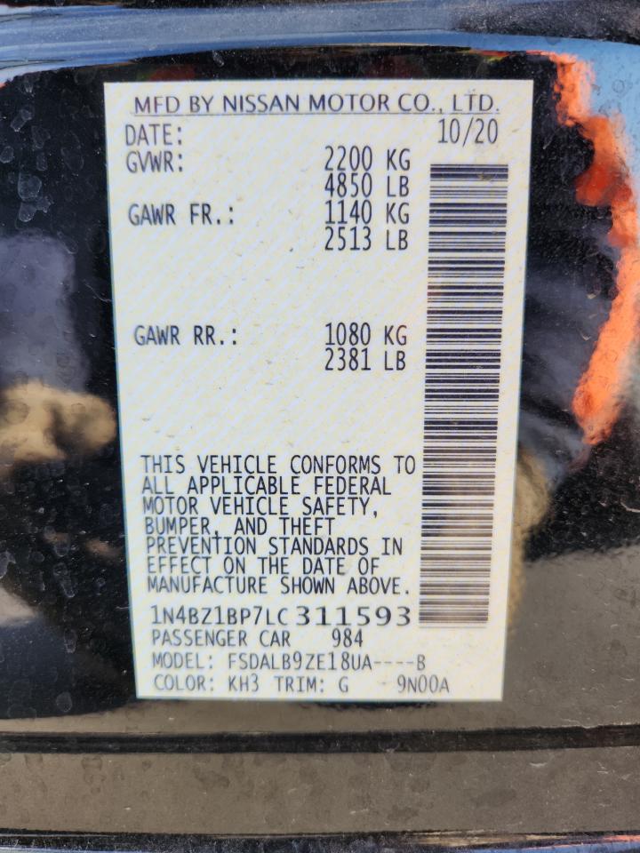 2020 Nissan Leaf S Plus VIN: 1N4BZ1BP7LC311593 Lot: 90718105