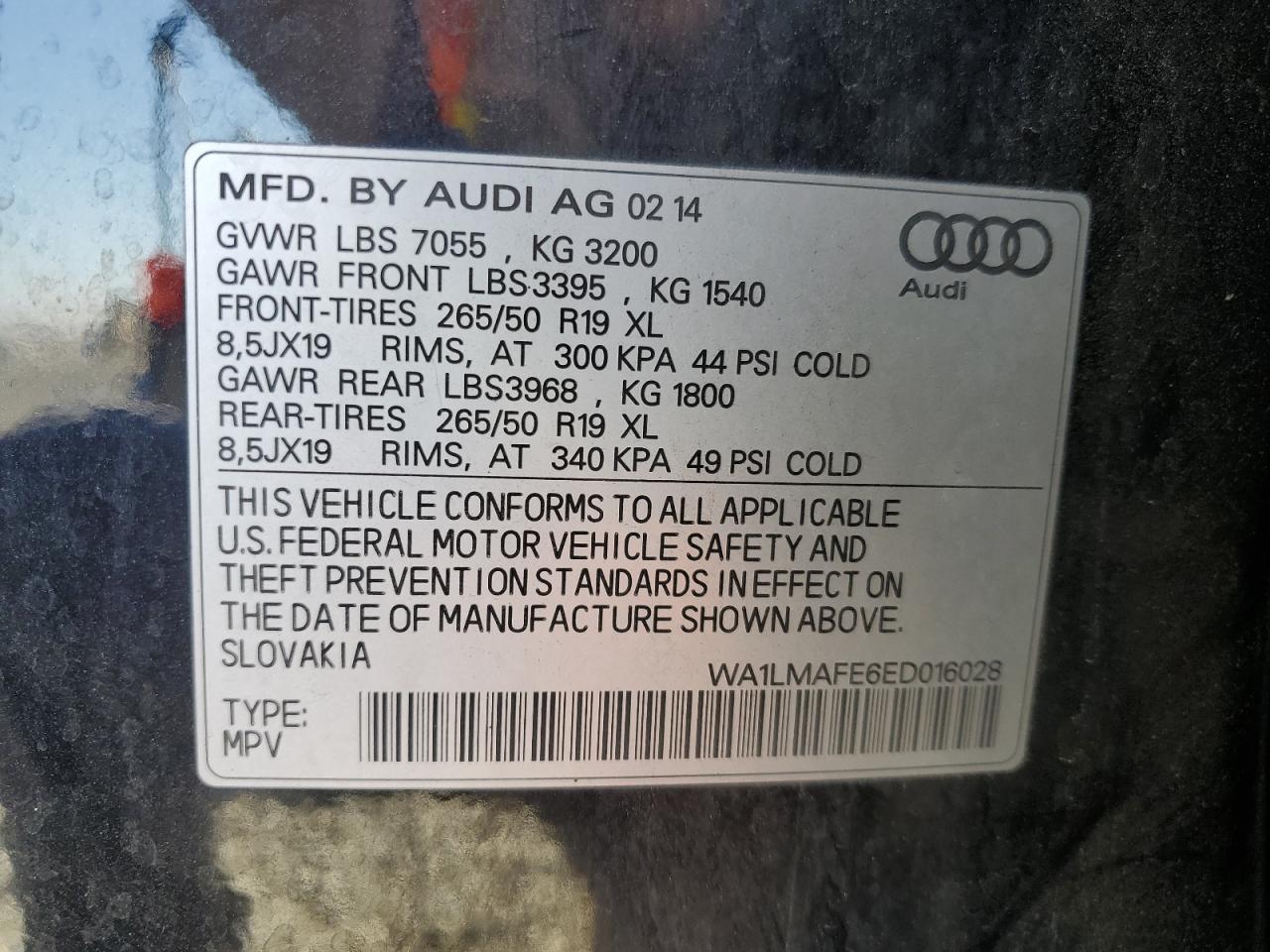 2014 Audi Q7 Premium Plus VIN: WA1LMAFE6ED016028 Lot: 90778765