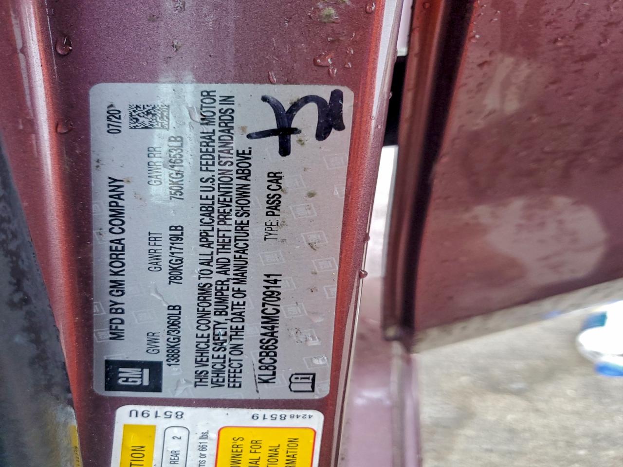 2021 Chevrolet Spark Ls VIN: KL8CB6SA4MC709141 Lot: 93959485