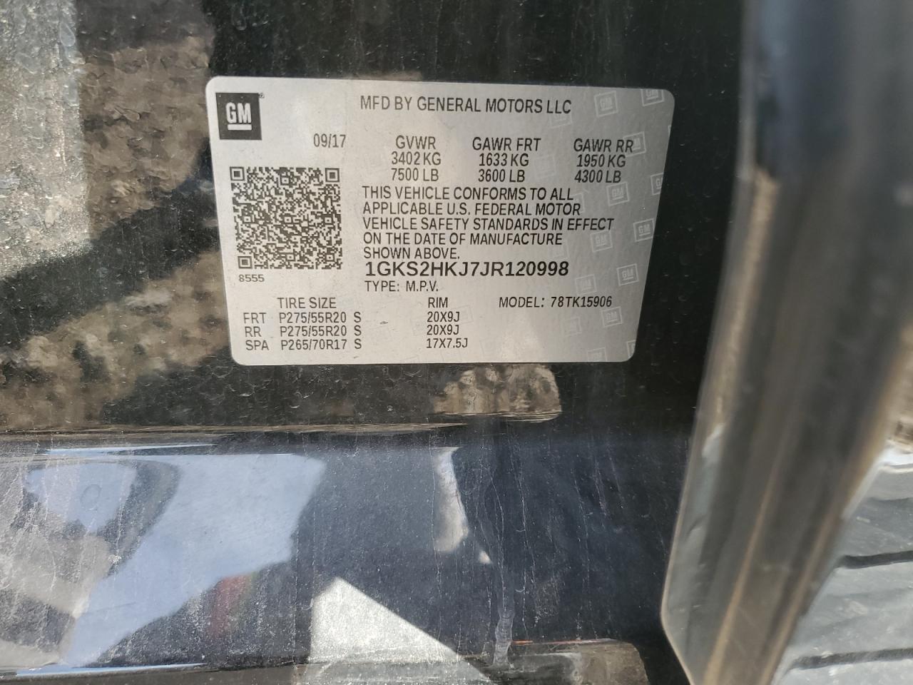 2018 GMC Yukon Xl Denali VIN: 1GKS2HKJ7JR120998 Lot: 93207515