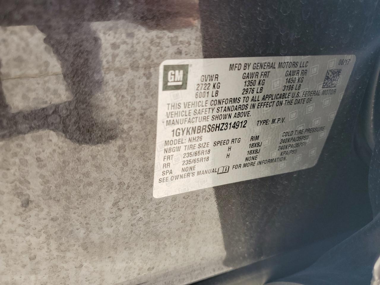 2017 Cadillac Xt5 Luxury VIN: 1GYKNBRS6HZ314912 Lot: 90375945