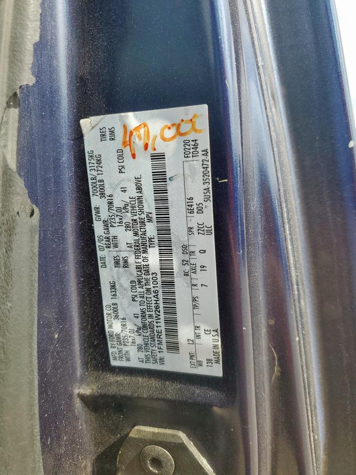 2006 Ford Econoline E150 Wagon VIN: 1FMRE11W26HA61003 Lot: 93324625