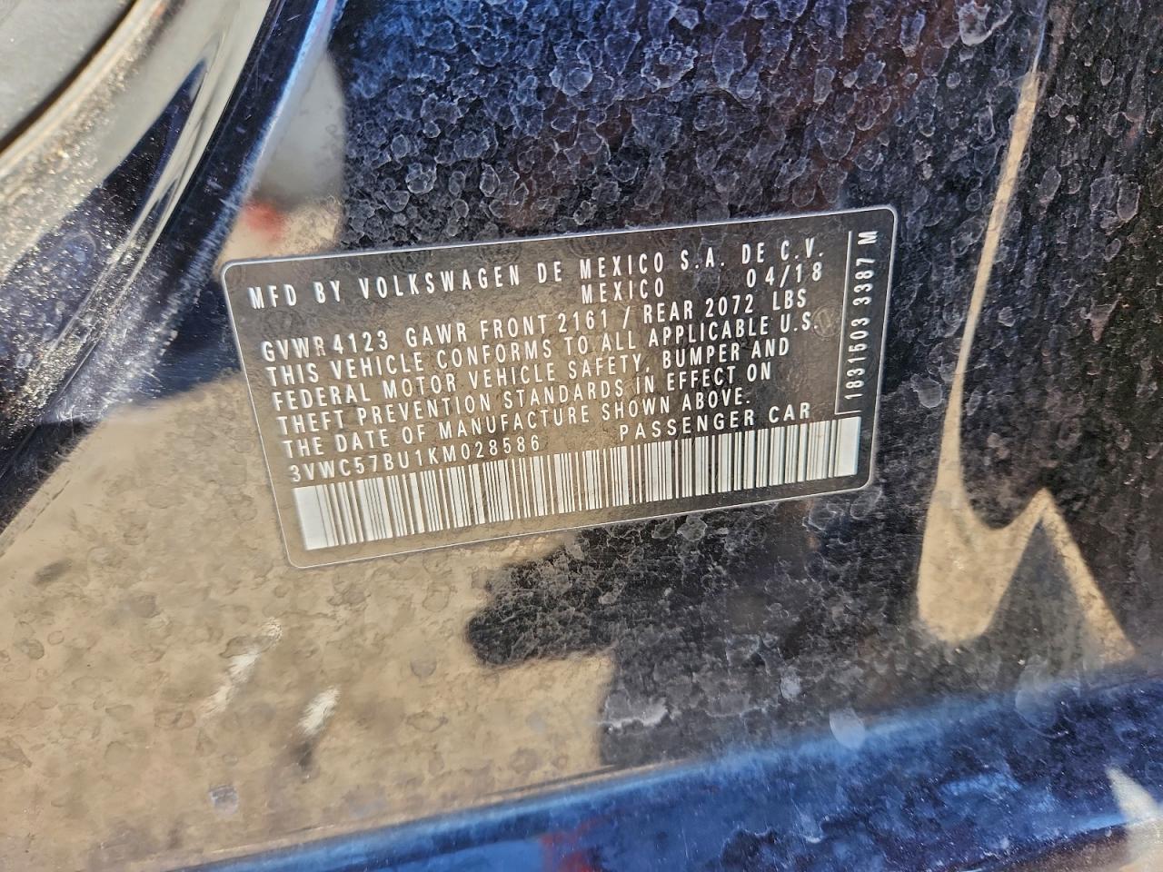 2019 Volkswagen Jetta S VIN: 3VWC57BU1KM028586 Lot: 94381535