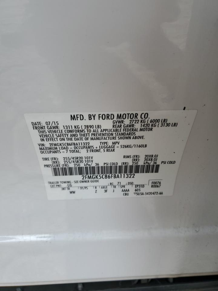 2015 Ford Flex Sel VIN: 2FMGK5C86FBA11322 Lot: 91145895