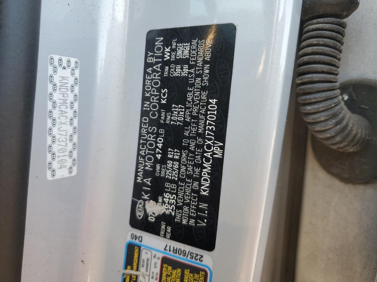 2018 Kia Sportage Lx VIN: KNDPMCACXJ7370104 Lot: 92692985