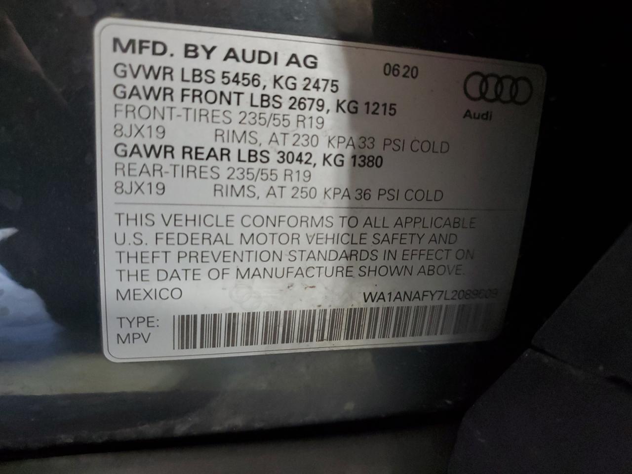 2020 Audi Q5 Premium VIN: WA1ANAFY7L2089609 Lot: 92412725