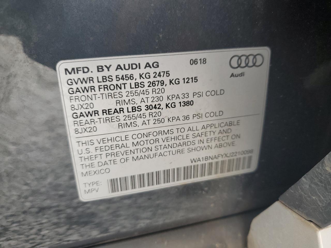 2018 Audi Q5 Premium Plus VIN: WA1BNAFYXJ2210098 Lot: 91097875