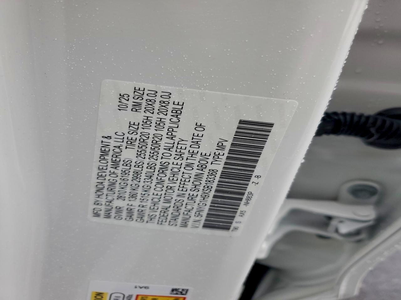 2025 Honda Pilot Black VIN: 5FNYG1H9XSB183368 Lot: 94296715