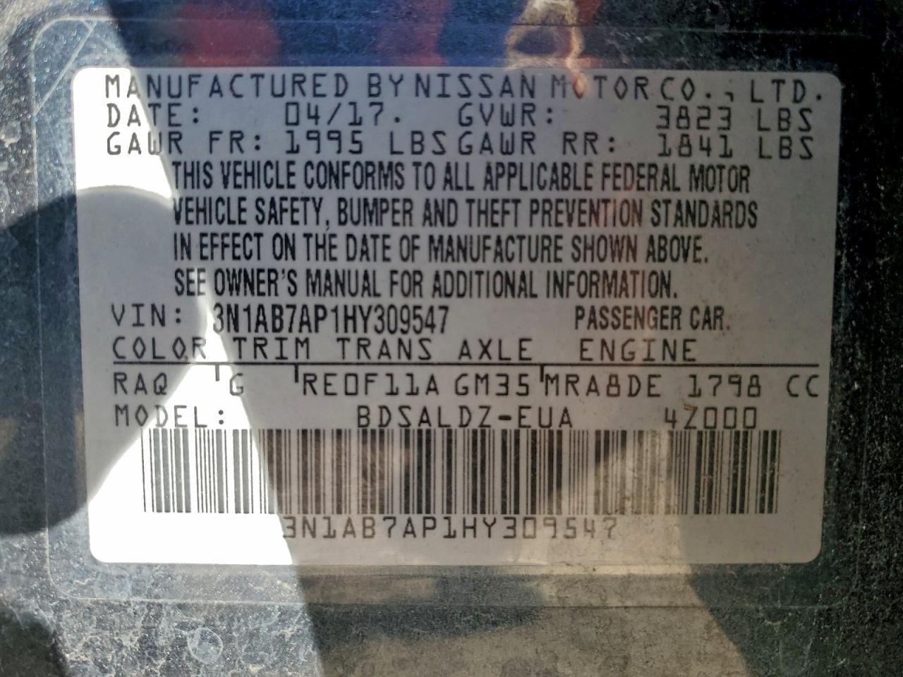 2017 Nissan Sentra S VIN: 3N1AB7AP1HY309547 Lot: 94344745