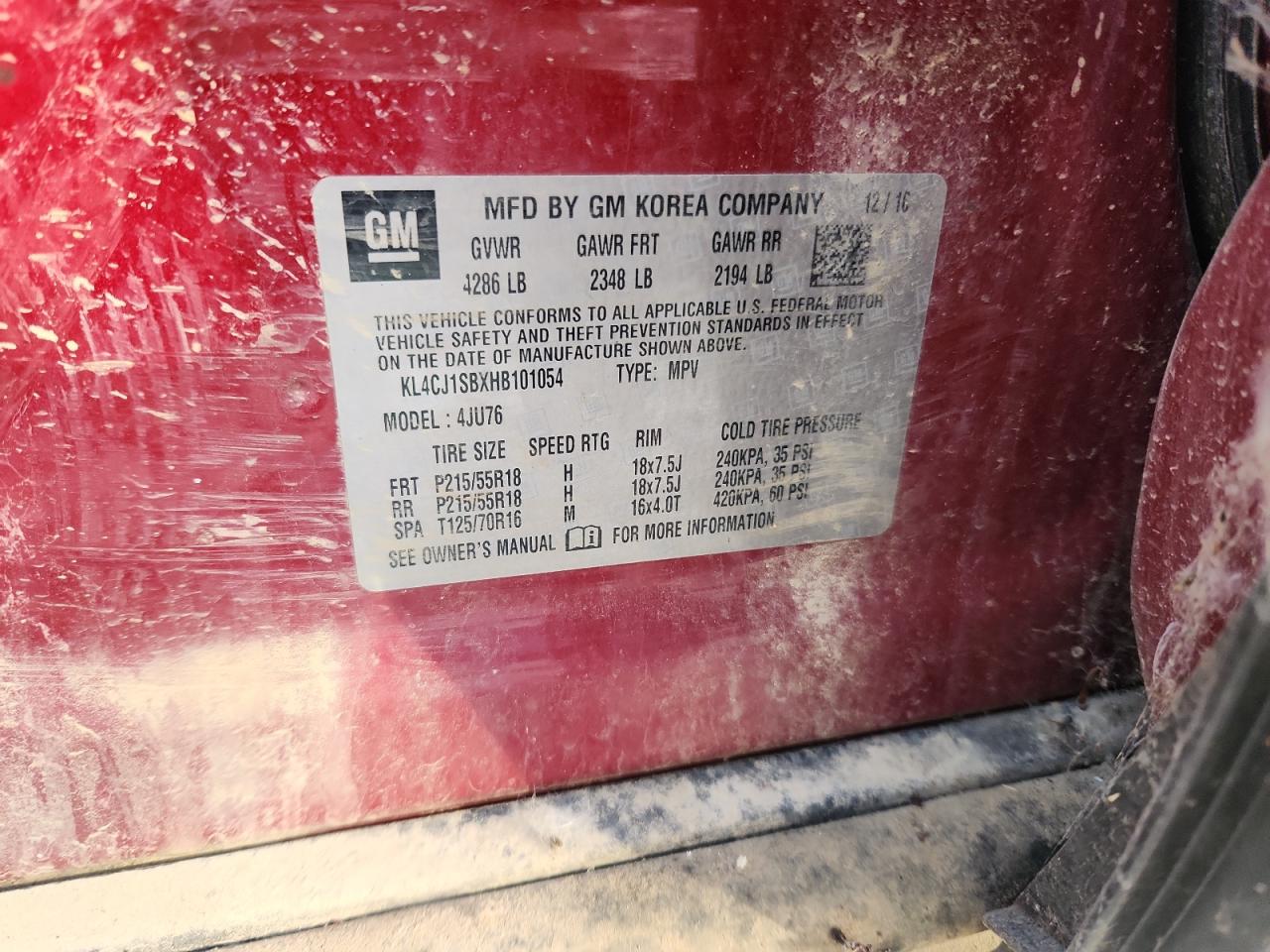 2017 Buick Encore Sport Touring VIN: KL4CJ1SBXHB101054 Lot: 92591045