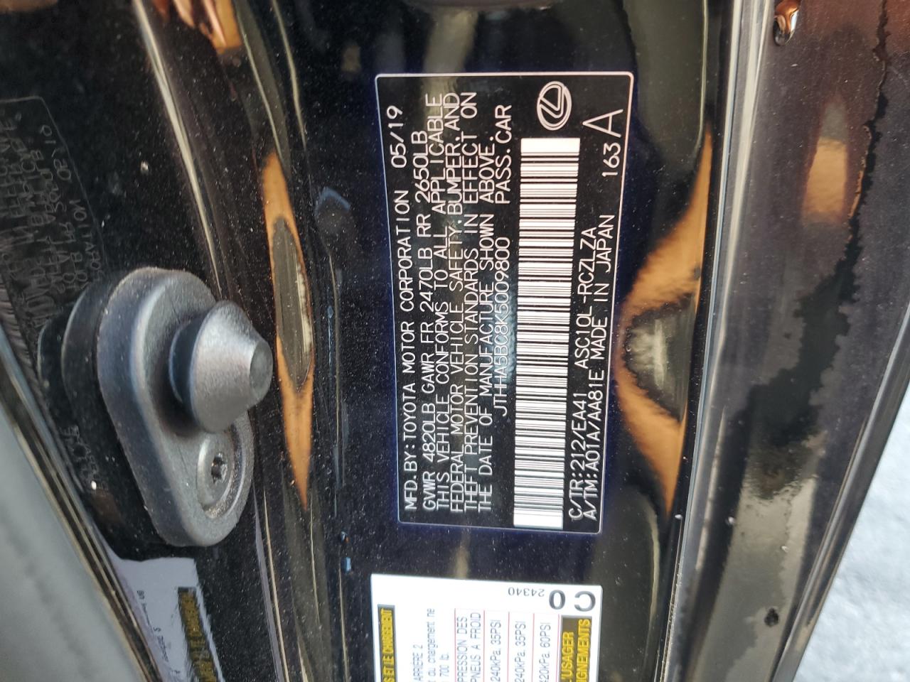 2019 Lexus Rc 300 VIN: JTHHA5BC8K5009800 Lot: 93086905