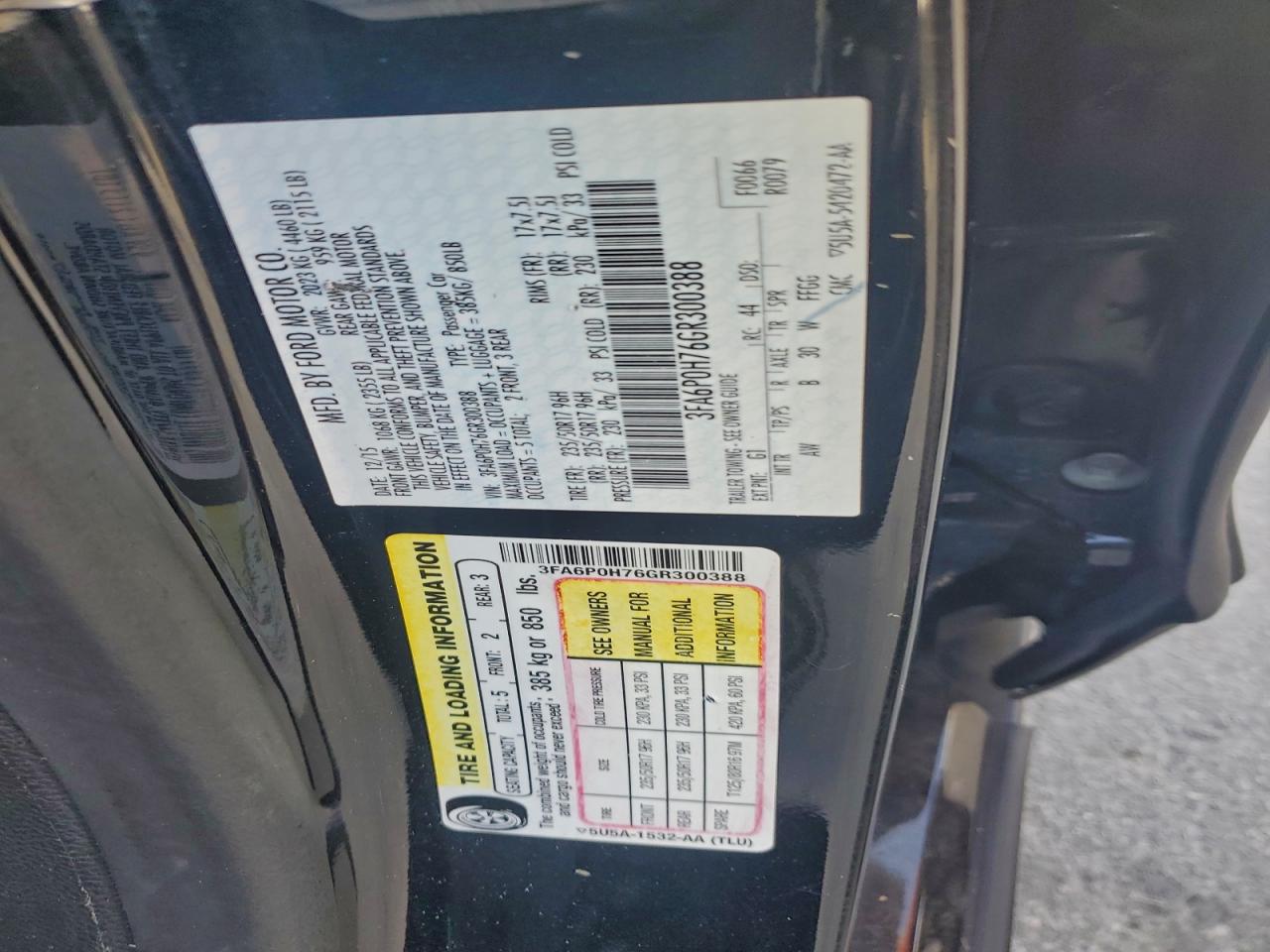 2016 Ford Fusion Se VIN: 3FA6P0H76GR300388 Lot: 94058655