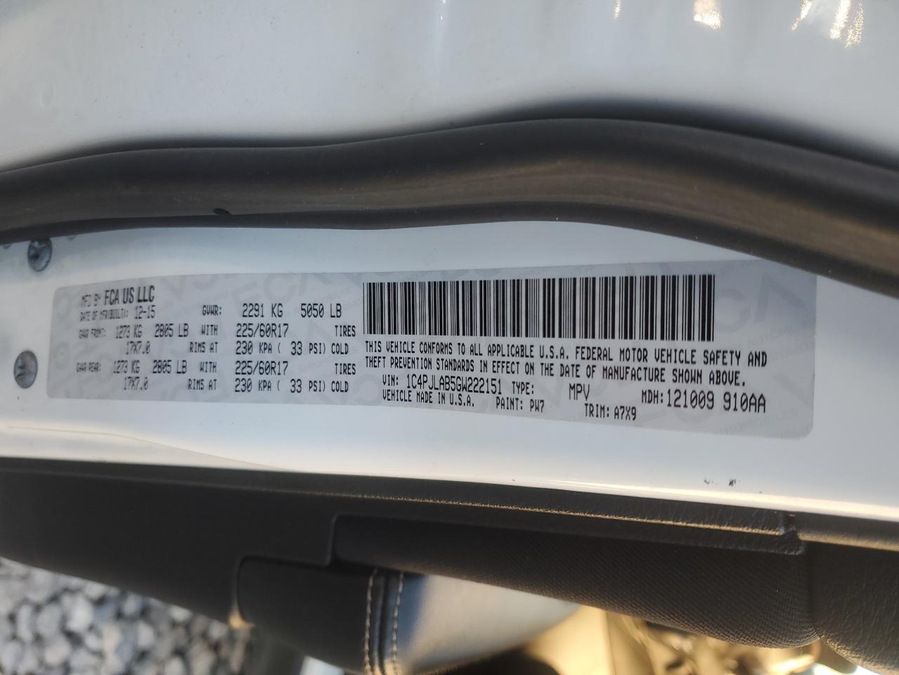 2016 Jeep Cherokee Sport VIN: 1C4PJLAB5GW222151 Lot: 90679575