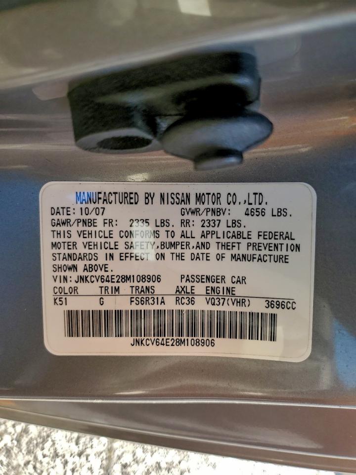 2008 Infiniti G37 Base VIN: JNKCV64E28M108906 Lot: 93780285