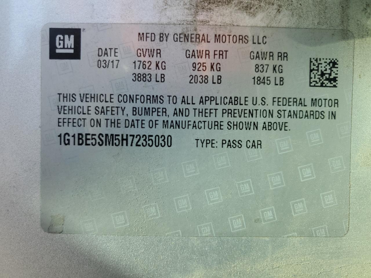2017 Chevrolet Cruze Lt VIN: 1G1BE5SM5H7235030 Lot: 91456305