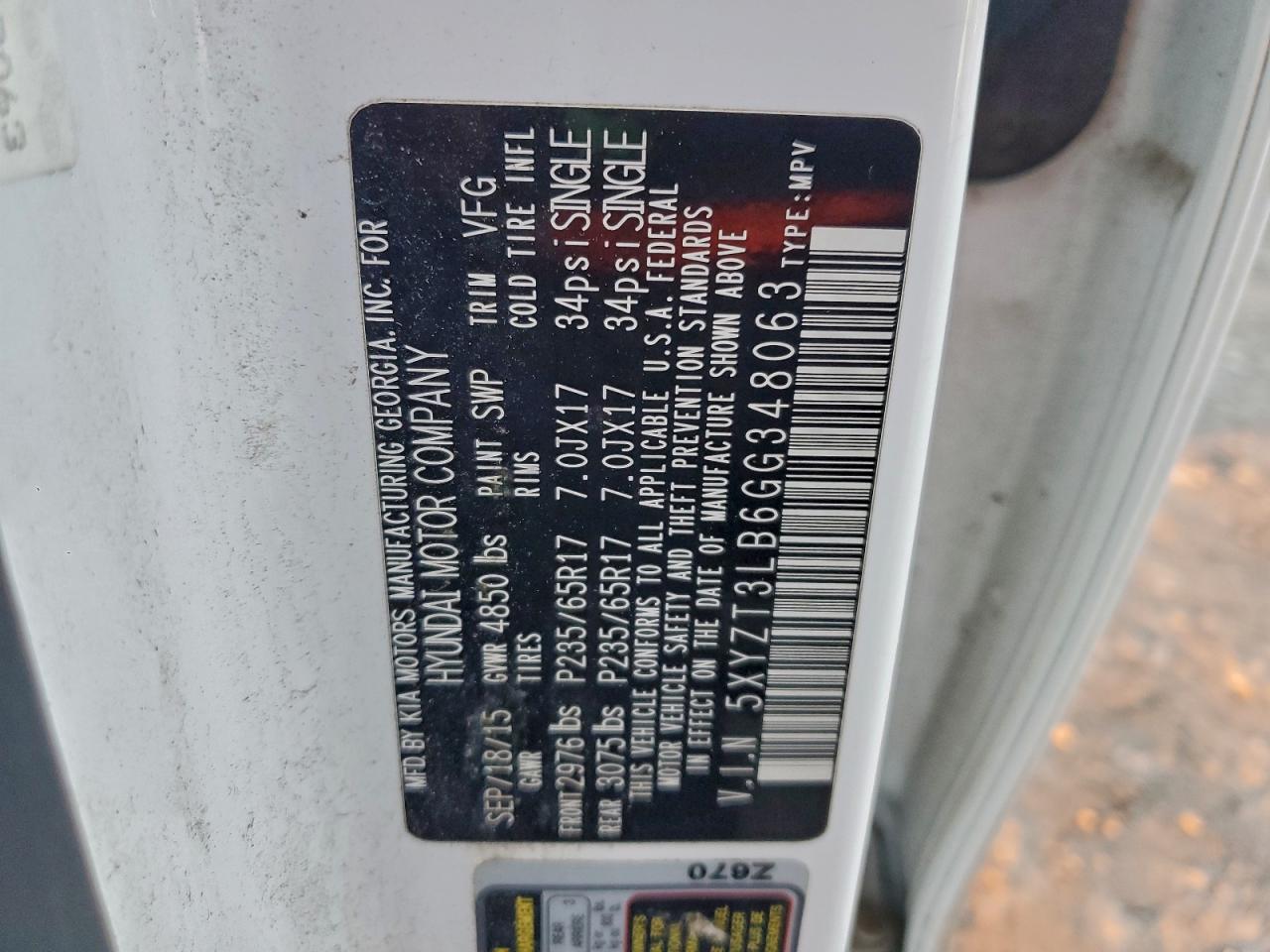 2016 Hyundai Santa Fe Sport VIN: 5XYZT3LB6GG348063 Lot: 94382385