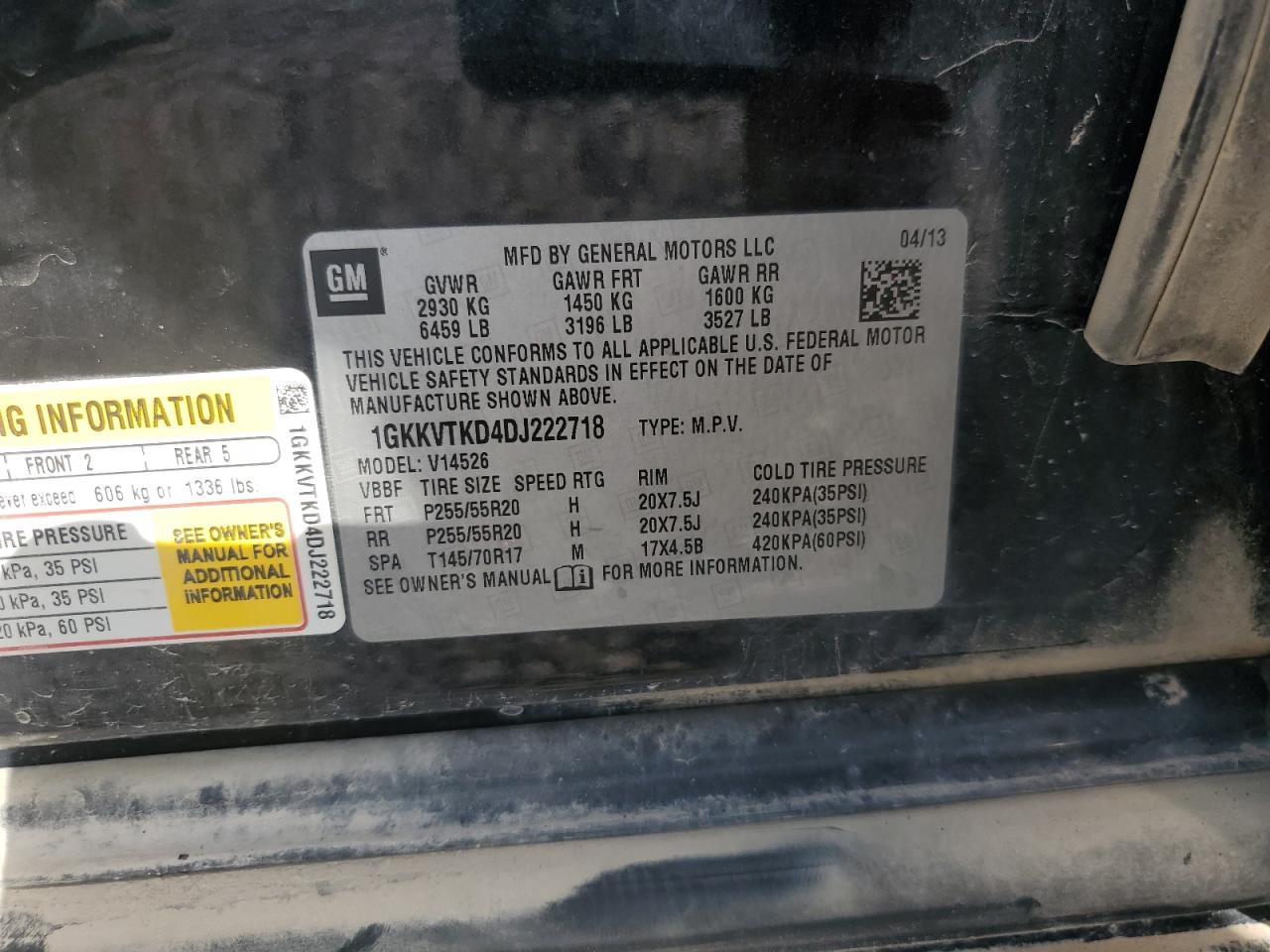 2013 GMC Acadia Denali VIN: 1GKKVTKD4DJ222718 Lot: 91612105