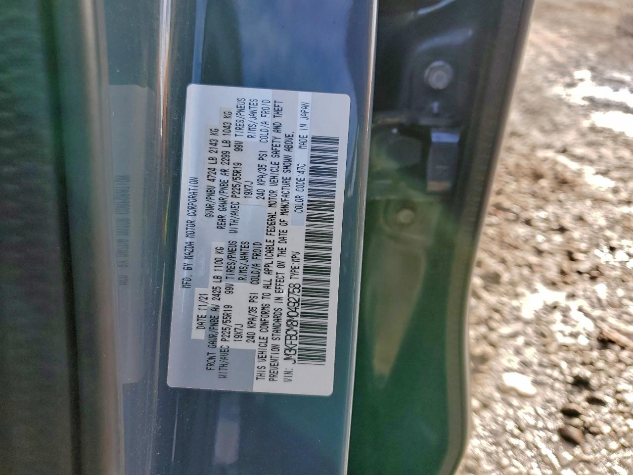 2021 Mazda Cx-5 Touring VIN: JM3KFBCM8M0492758 Lot: 93939495