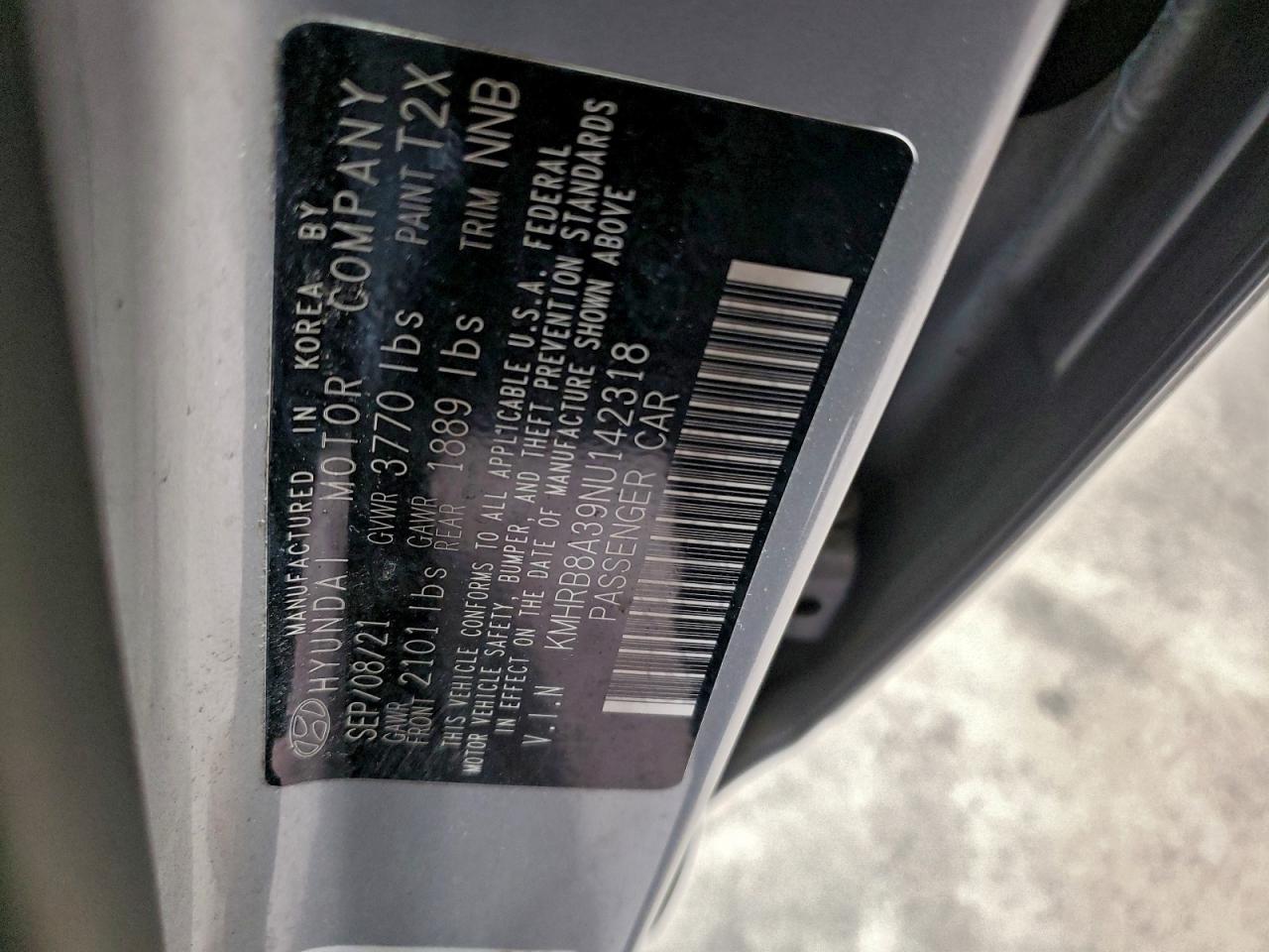 2022 Hyundai Venue Se VIN: KMHRB8A39NU142318 Lot: 93615595