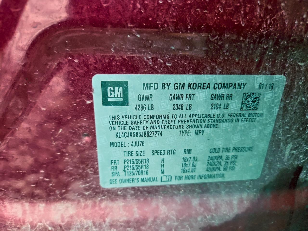 2018 Buick Encore Preferred VIN: KL4CJASB5JB627274 Lot: 94057445