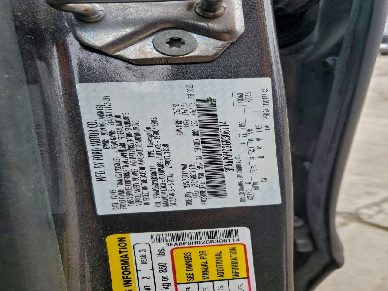 2016 Ford Fusion Se VIN: 3FA6P0HD2GR306114 Lot: 93862295